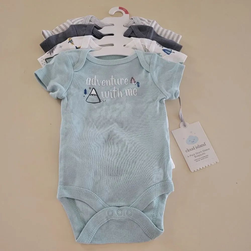 Cloud Island™ Blue Adventure Short Sleeve Bodysuit 4pk Newborn